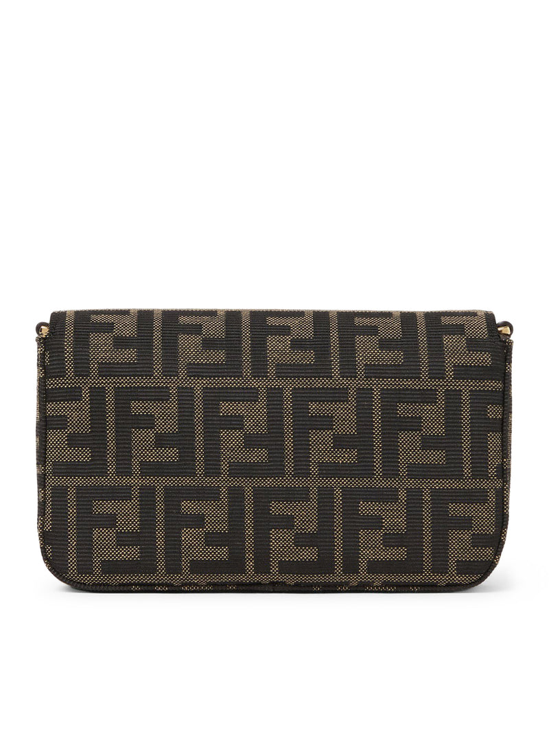 PORTAFOGLIO COMPATTO IN JACQUARD FF ZUCCA E PELLE MARRONE