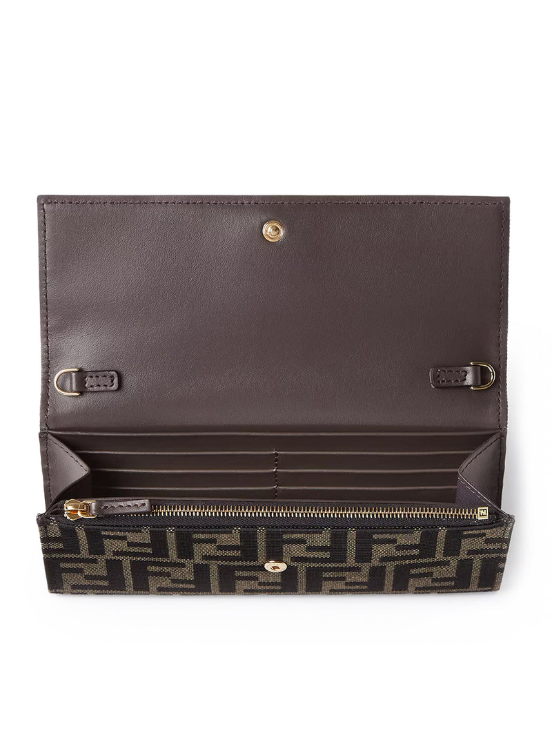 PORTAFOGLIO CONTINENTAL IN JACQUARD FF ZUCCA E PELLE MARRONE