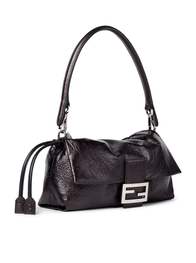BORSA IN PELLE NERA CRACKLED BAGUETTE® SOFT MEDIUM