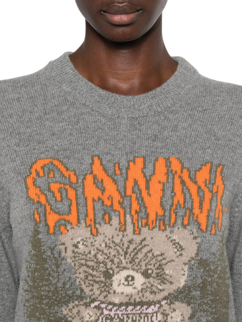 MAGLIONE GIROCOLLO IN MAGLIA CON INTARSIO GRAFICO FRONTALE