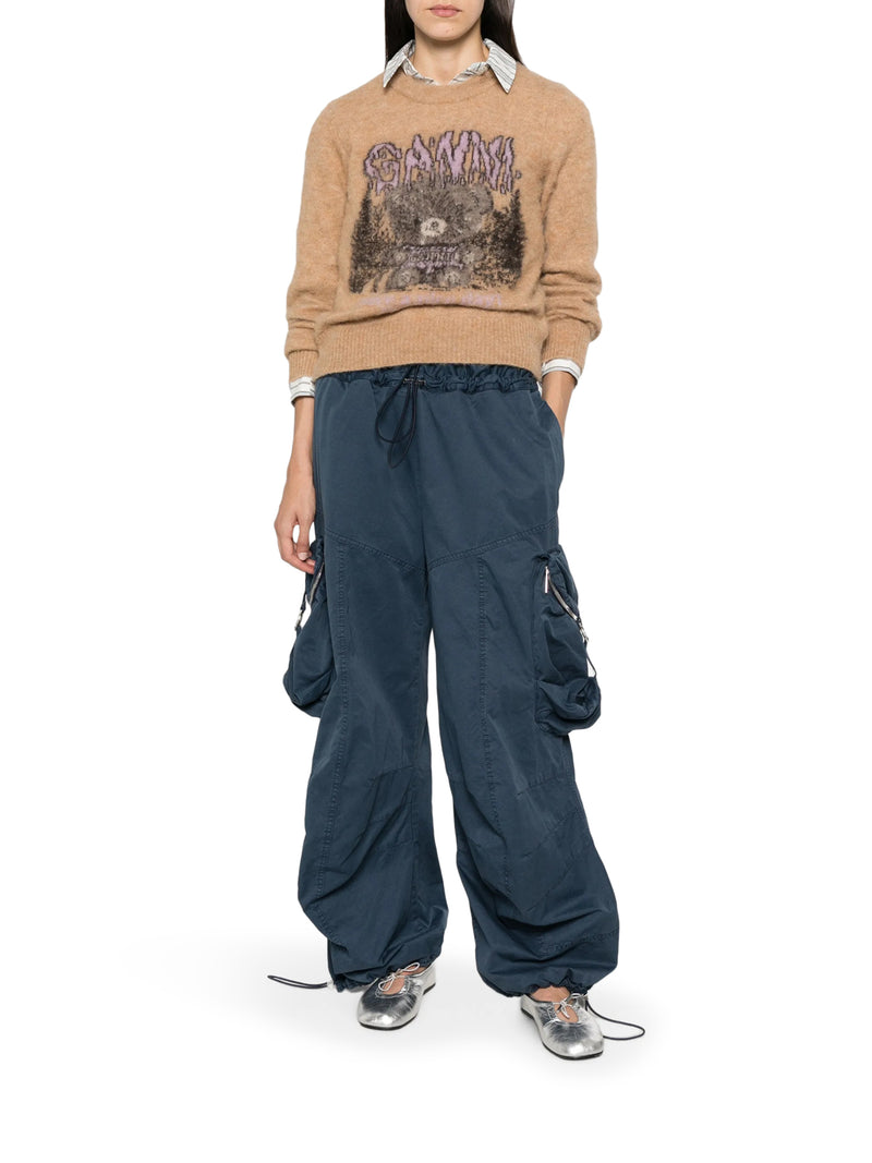 MAGLIONE GIROCOLLO IN MAGLIA CON INTARSIO GRAFICO FRONTALE