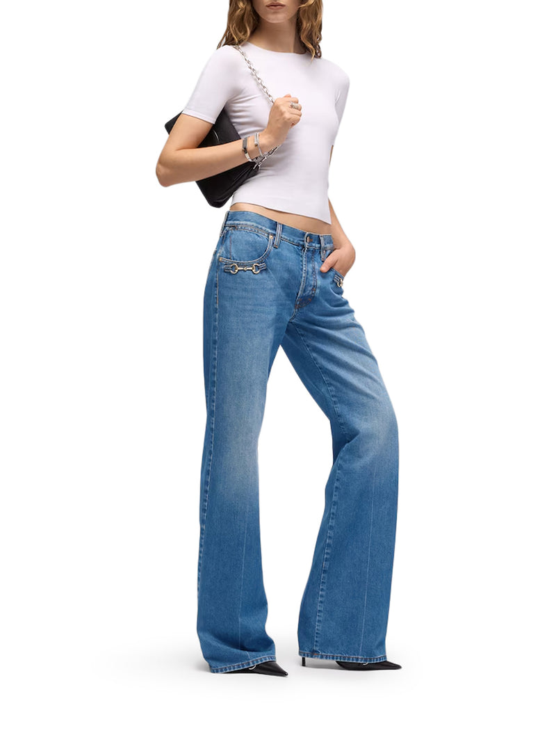 PANTALONE BOOTCUT IN DENIM DI COTONE CON MORSETTO