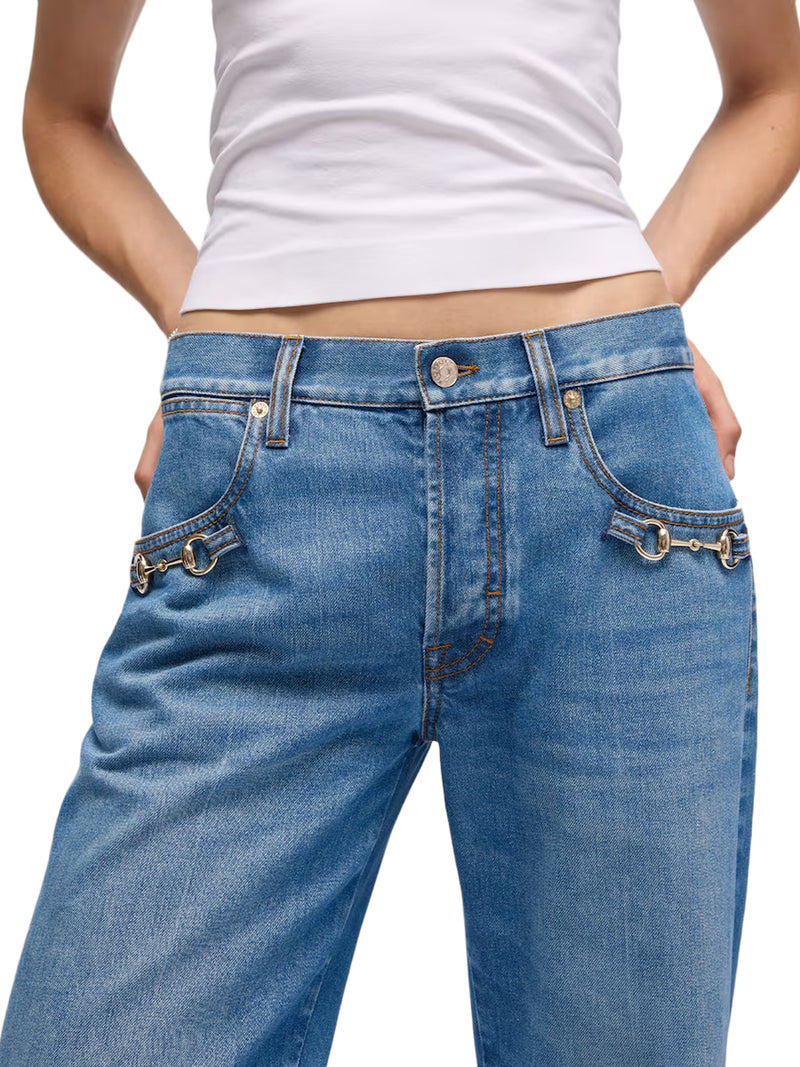 PANTALONE BOOTCUT IN DENIM DI COTONE CON MORSETTO