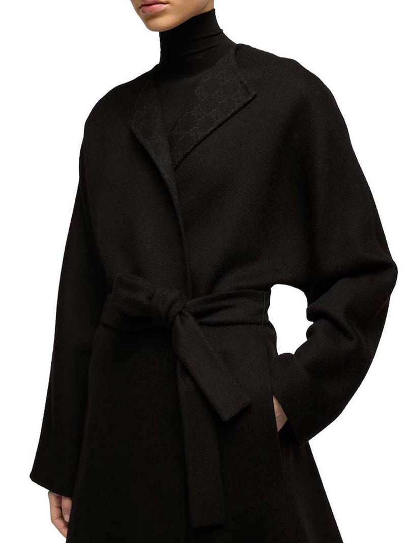 CAPPOTTO LUNGO IN SETA E LANA CON GG ALL`INTERNO