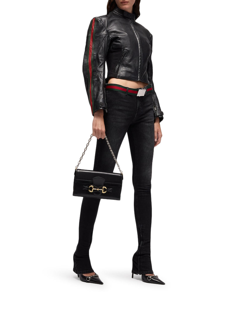 GIACCA BIKER IN PELLE CON NASTRO WEB