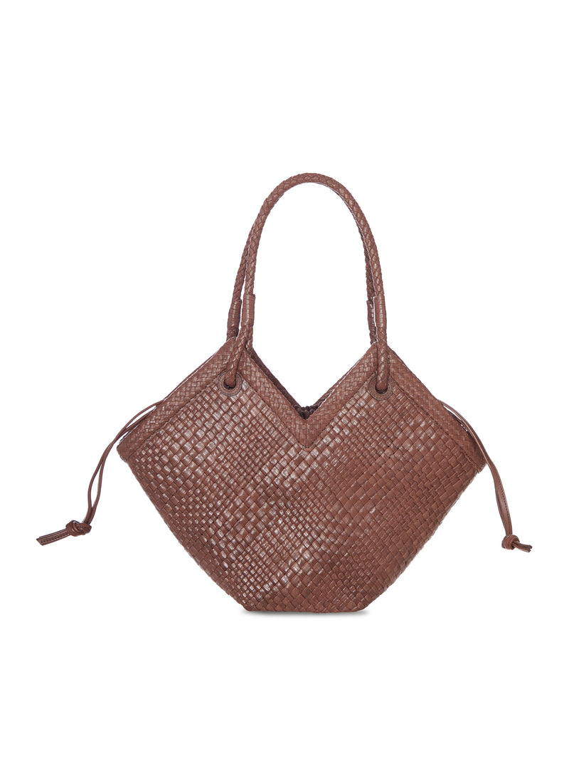 BORSA SHOPPER MEDIA IN PELLE INTRECCIATA CON MANICI