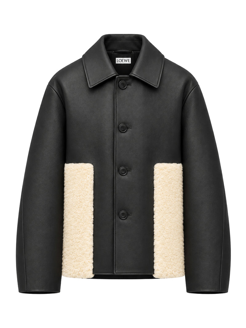 GIACCA IN NAPPA DI AGNELLO CON FINITURE IN SHEARLING A CONTRASTO