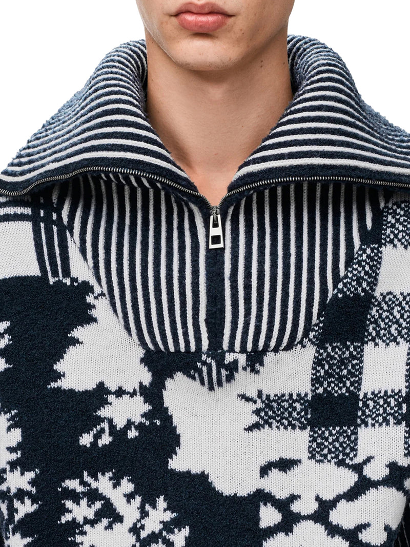 FELPA IN LANA DOUBLE FACE CON CUCITURE JACQUARD PIQUÉ