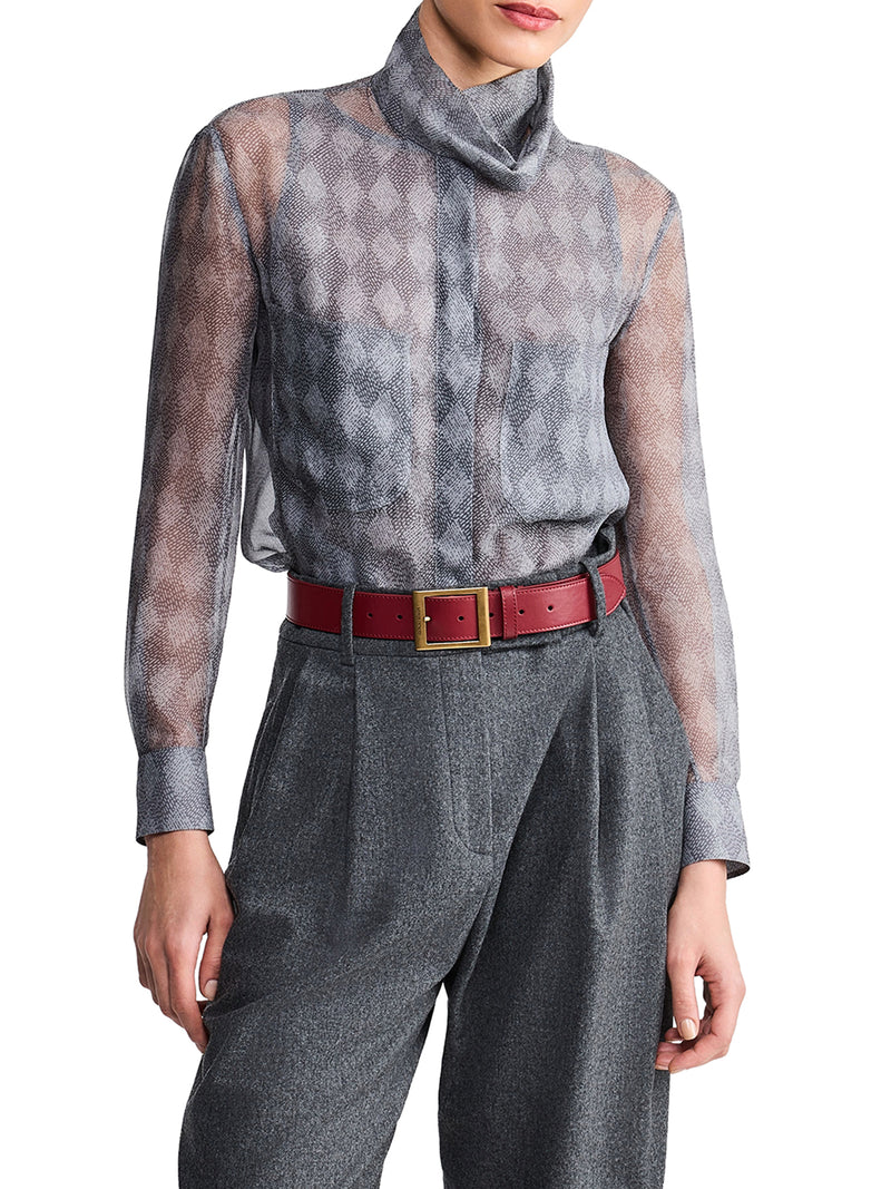 BLUSA IN SETA CON COLLO ALTO E STAMPA A ROMBI