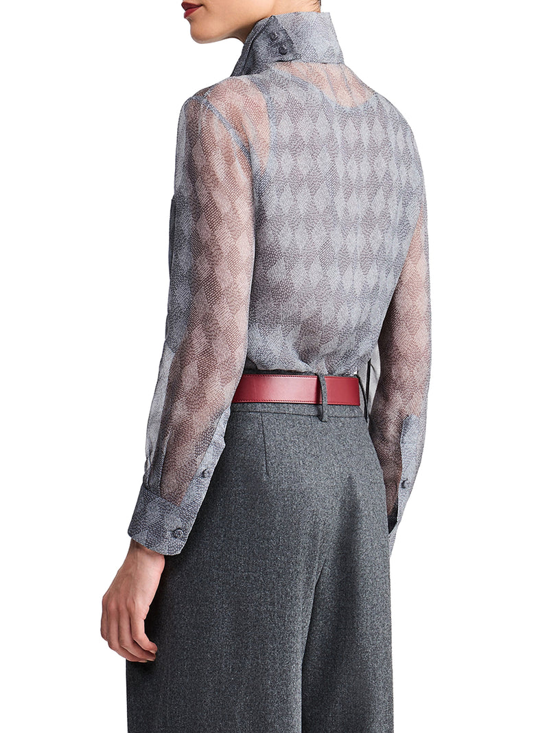 BLUSA IN SETA CON COLLO ALTO E STAMPA A ROMBI