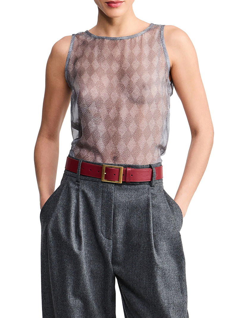 BLUSA IN SETA CON COLLO ALTO E STAMPA A ROMBI