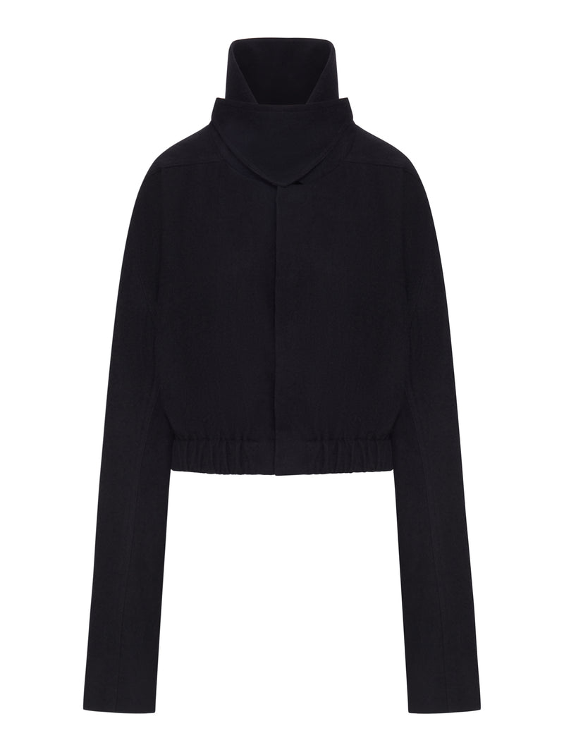 GIACCA CROP COLLARED MAC IN MISTO COTONE E LANA