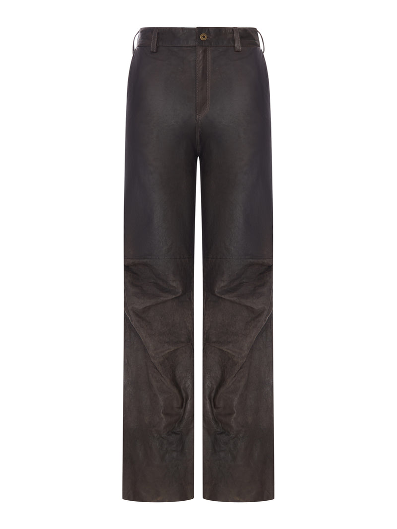 PANTALONI IN PELLE CON GAMBA AMPIA