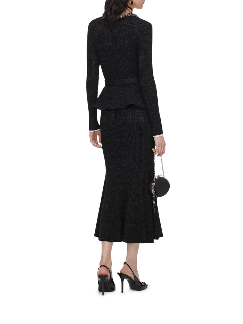 ABITO MIDI A COSTINE IN MAGLIA NERA CON LUREX