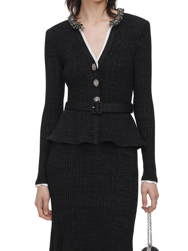 ABITO MIDI A COSTINE IN MAGLIA NERA CON LUREX