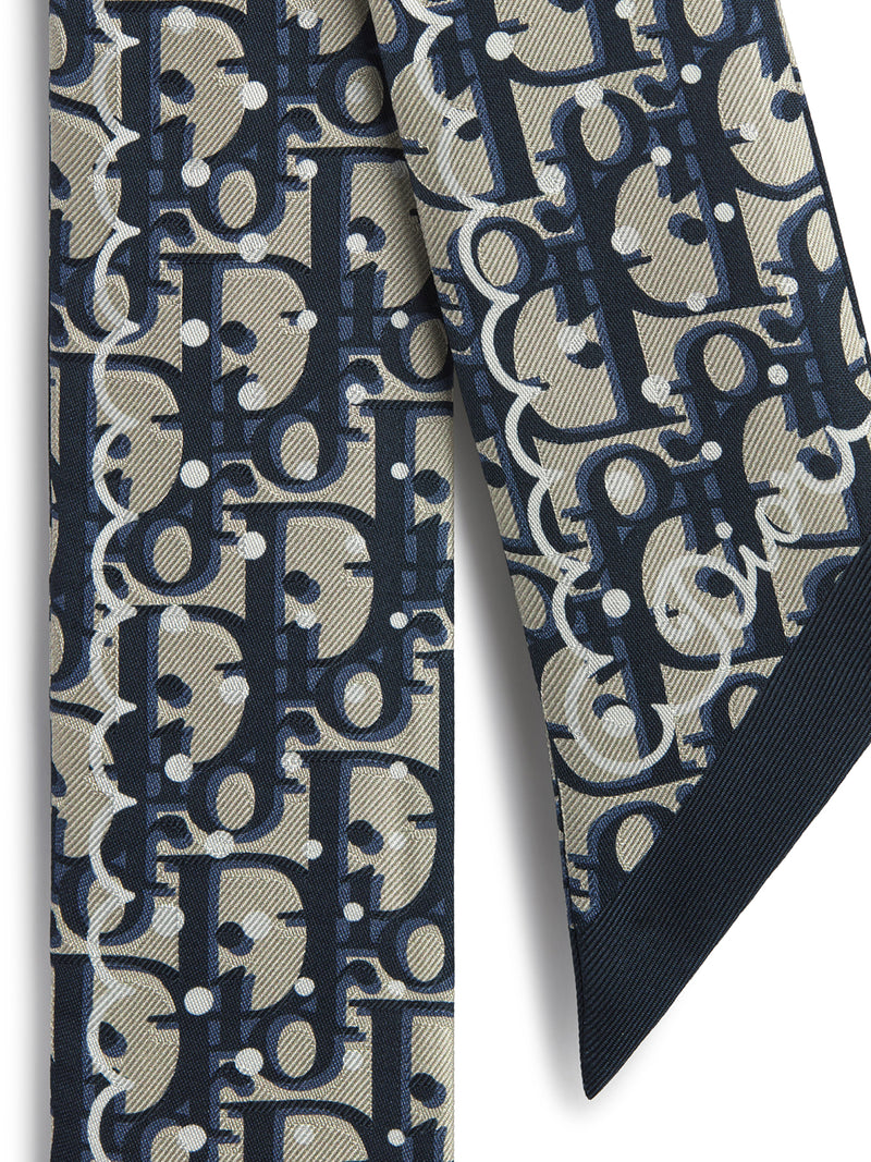 FOULARD MITZAH POLKADIOR OBLIQUE IN TWILL DI SETA BLU NAVY E BEIGE