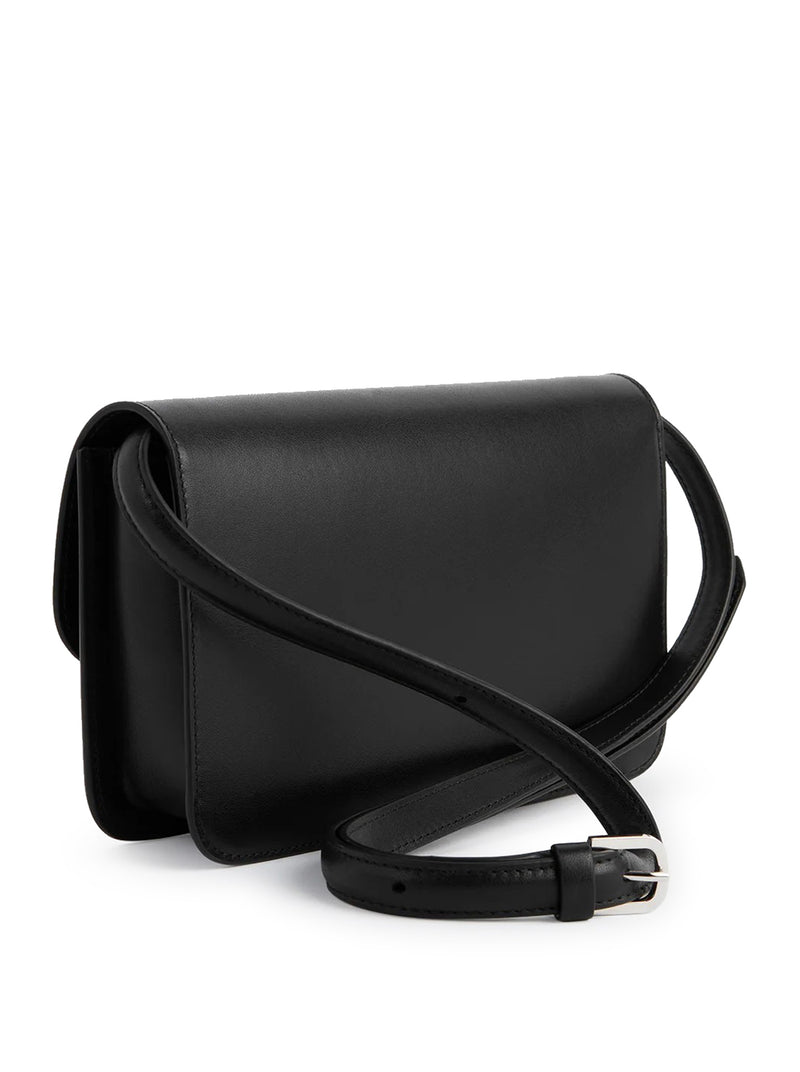 BORSA A TRACOLLA IN PELLE NERA CON CHIUSURA T-LOCK