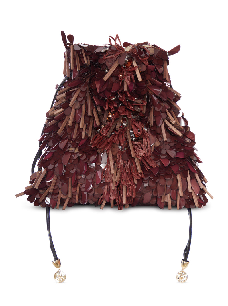 BORSA A SECCHIELLO CON PAILLETTES E FRANGE DECORATIVE