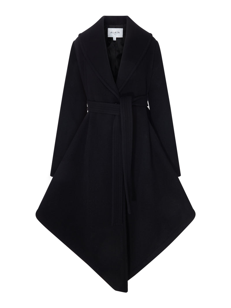 CAPPOTTO NERO ASIMMETRICO CON CINTURA