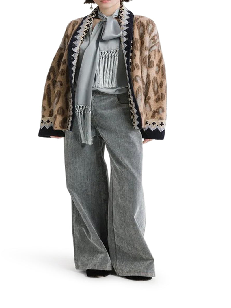JEANS A GAMBA LARGA IN DENIM FLOCCATO GRIGIO