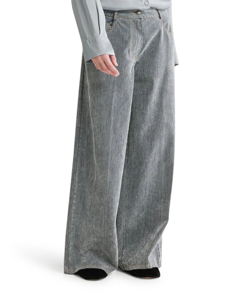 JEANS A GAMBA LARGA IN DENIM FLOCCATO GRIGIO