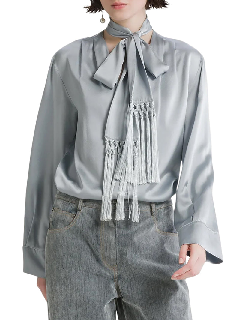 CAMICIA IN RASO DI SETA CON FOULARD