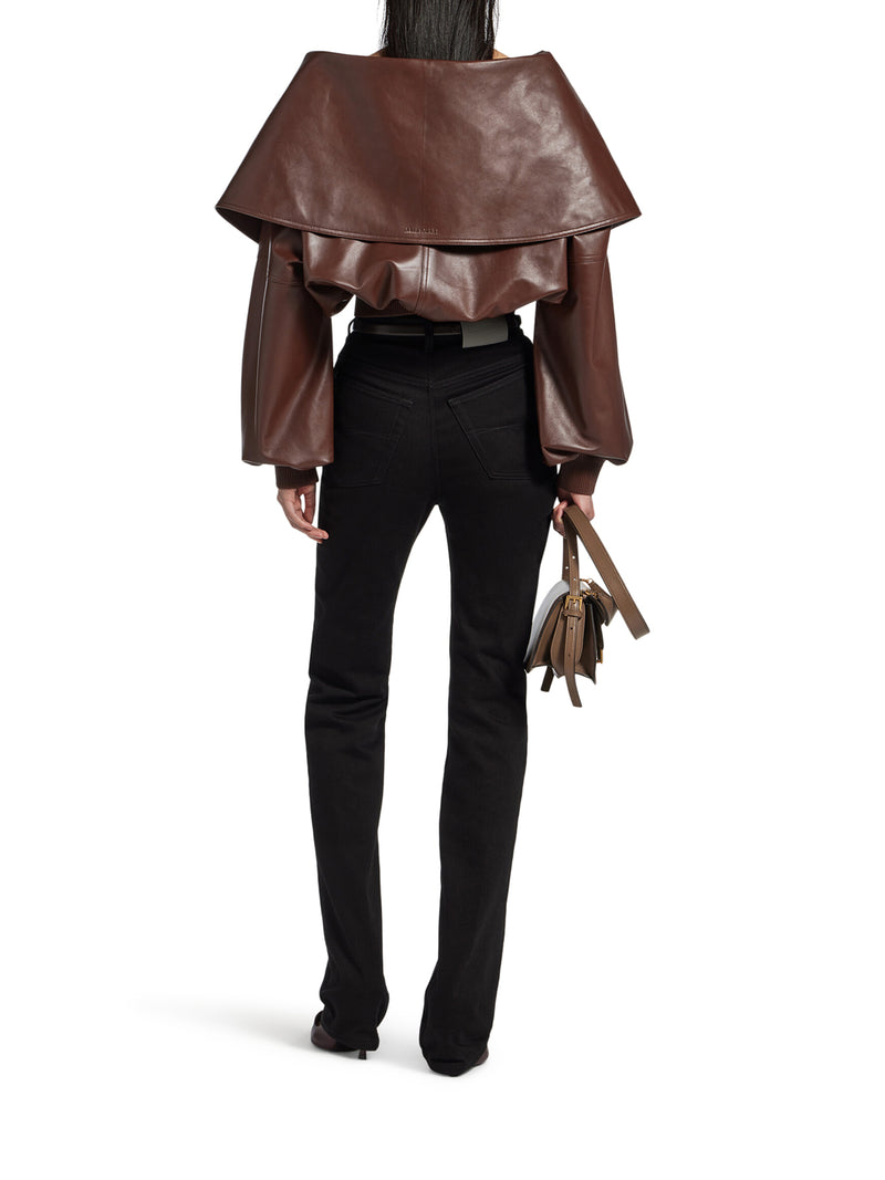 BLOUSON IN PELLE A PORTAFOGLIO CON COLLETTO AMPIO