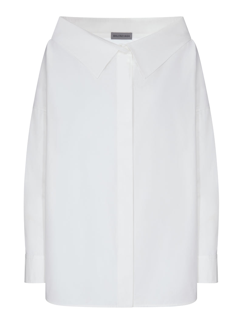 CAMICIA STOLA OVERSIZE IN POPELINE DI COTONE LEGGERISSIMO BIANCO EFFETTO SLAVATO