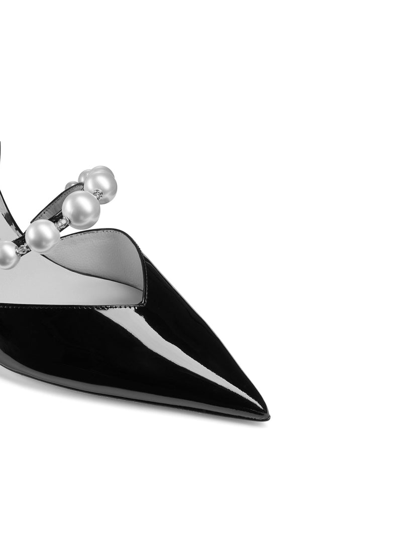 DÉCOLLETÉ AURELIE 85 A PUNTA IN VERNICE NERA CON DECORAZIONE DI PERLE