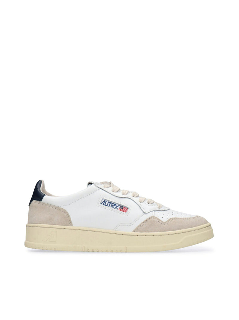 SNEAKERS MEDALIST LOW IN PELLE BIANCA E BLU E SUEDE BEIGE