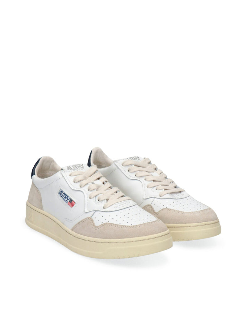 SNEAKERS MEDALIST LOW IN PELLE BIANCA E BLU E SUEDE BEIGE