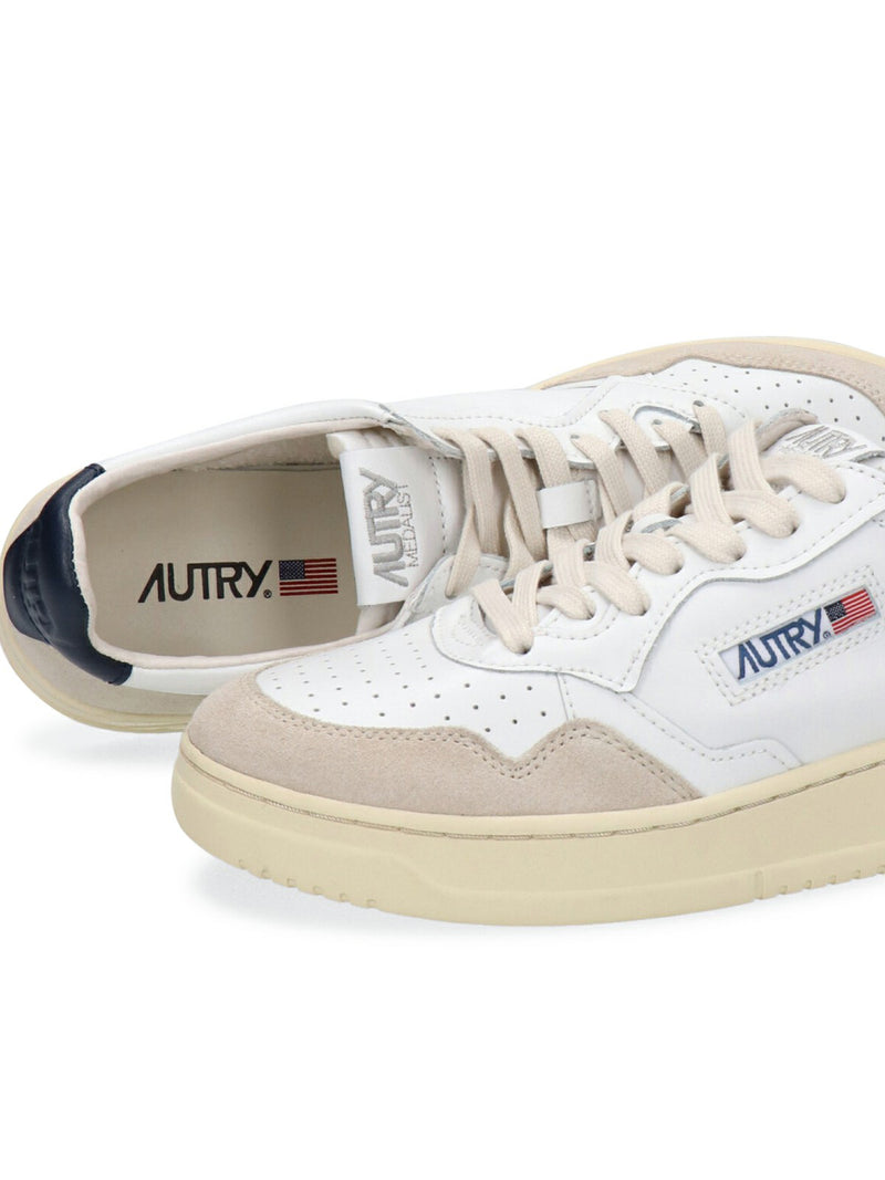 SNEAKERS MEDALIST LOW IN PELLE BIANCA E BLU E SUEDE BEIGE