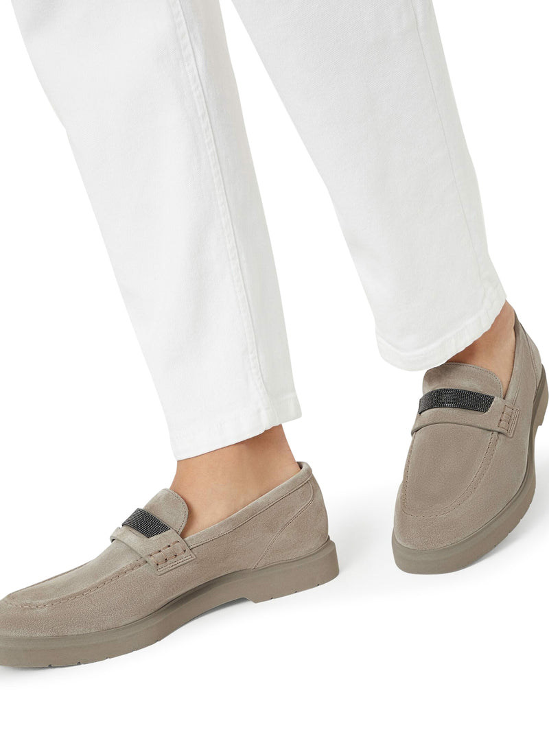 MOCASSINI PENNY IN CAMOSCIO CON MONILE APPLICATO