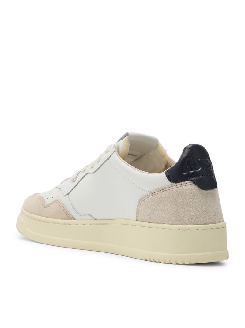 SNEAKERS MEDALIST LOW IN PELLE BIANCA E BLU E SUEDE BEIGE