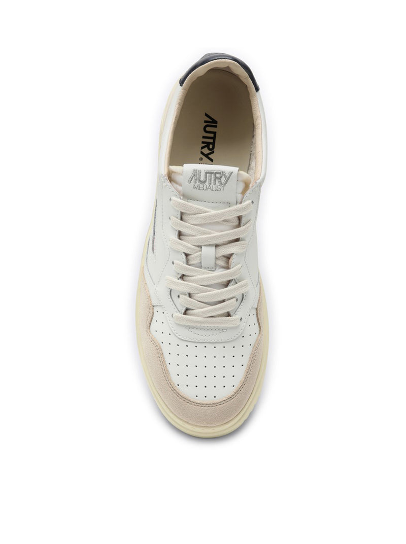 SNEAKERS MEDALIST LOW IN PELLE BIANCA E BLU E SUEDE BEIGE