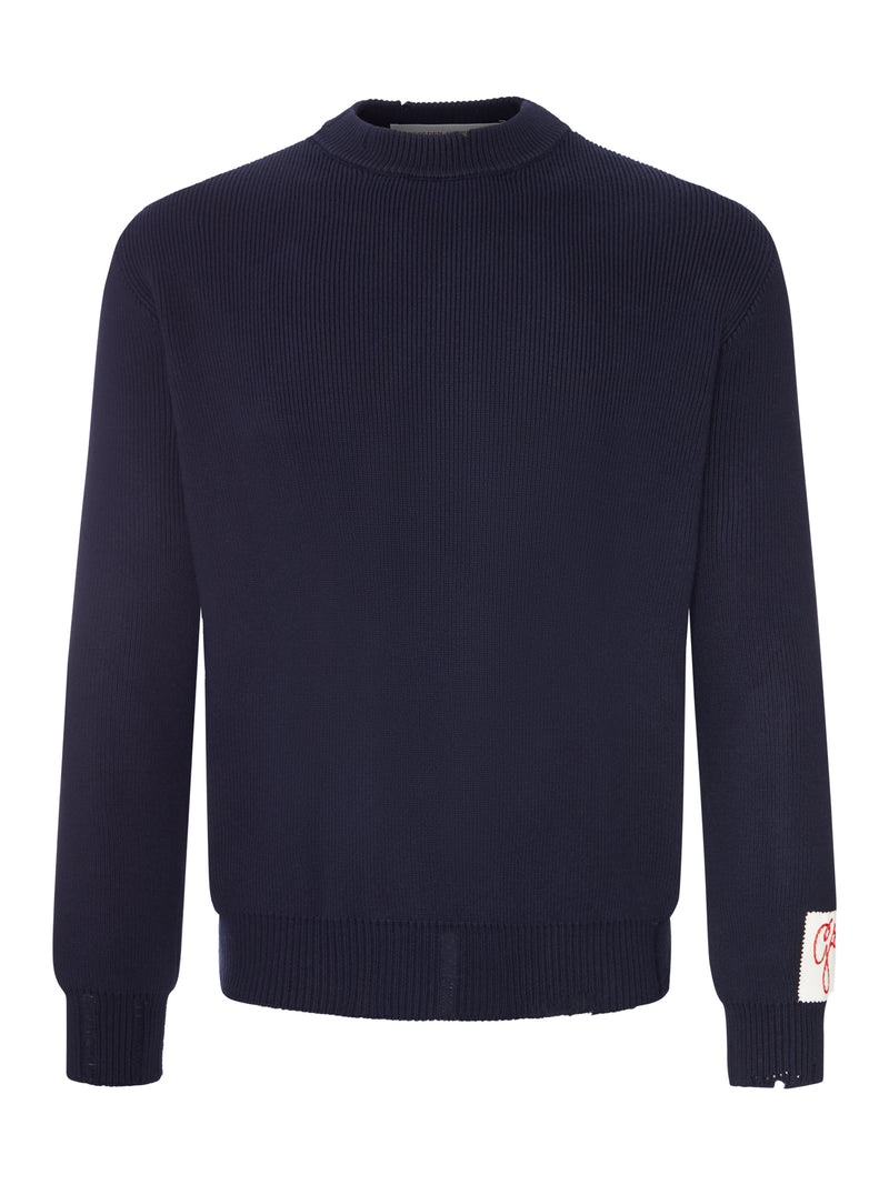 MAGLIA GIROCOLLO IN COTONE EFFETTO DESTROYED