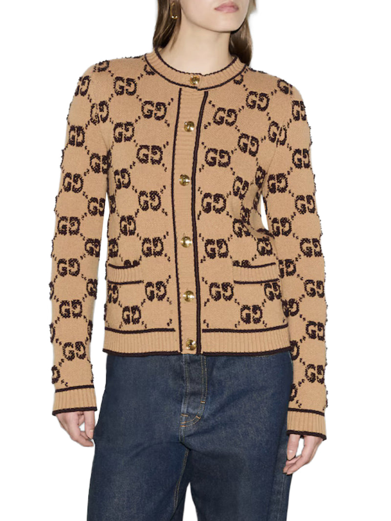 CARDIGAN IN LANA BOUCLE` CON LOGO GG ALLOVER