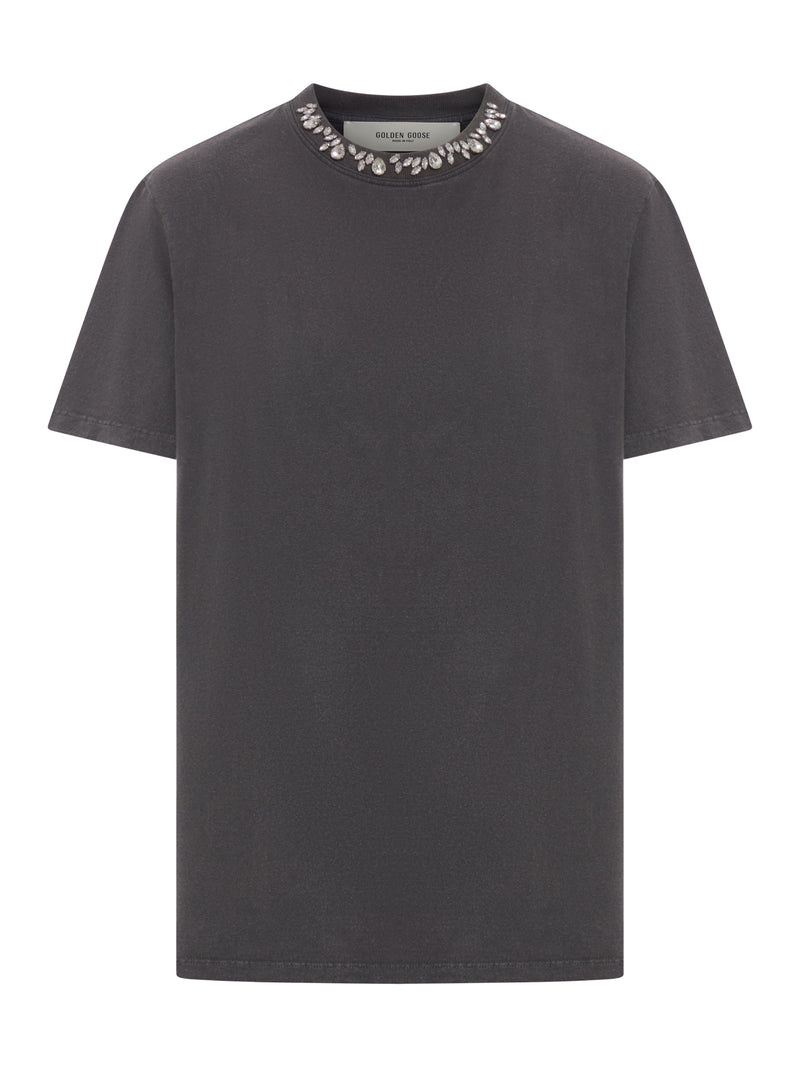 T-SHIRT IN GRIGIO CON CRISTALLI