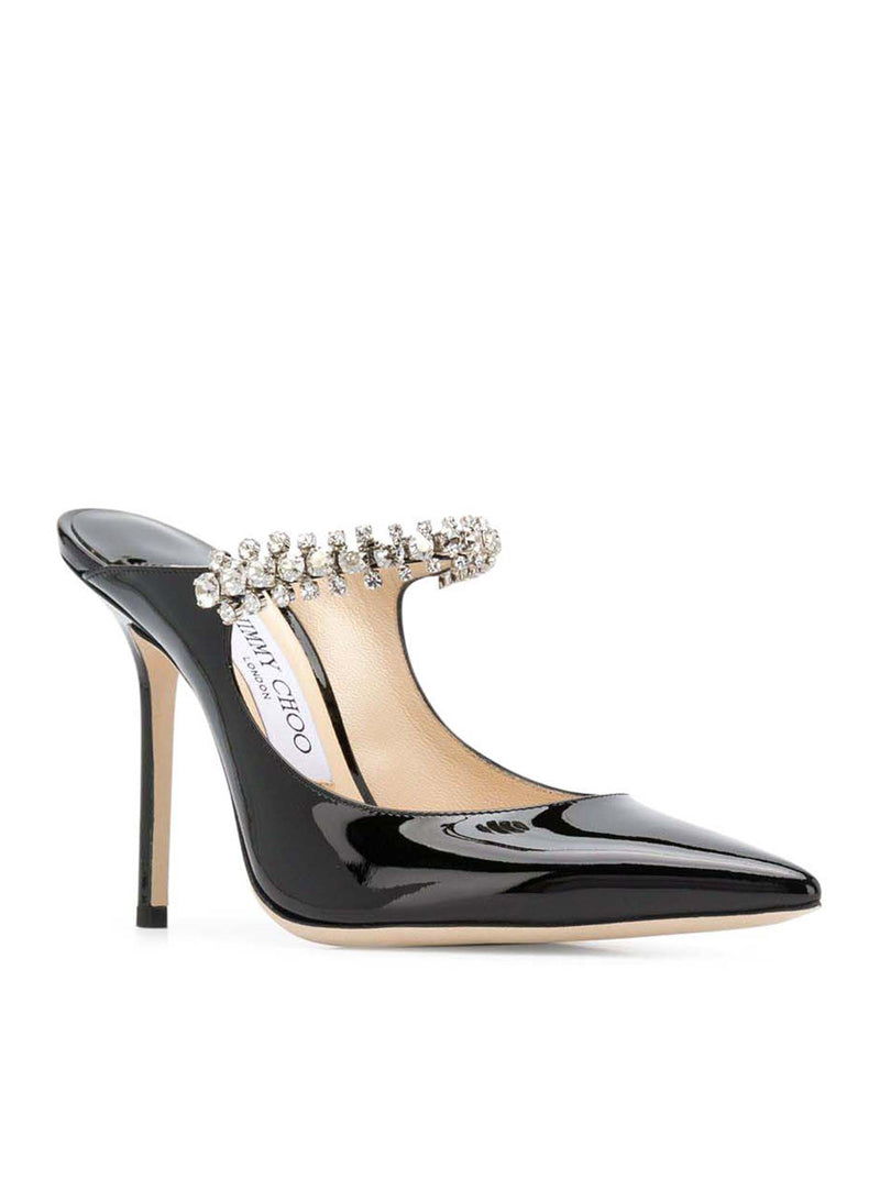 SABOT BING 100 IN PELLE NERA VERNICIATA CON CINTURINO DI CRISTALLI