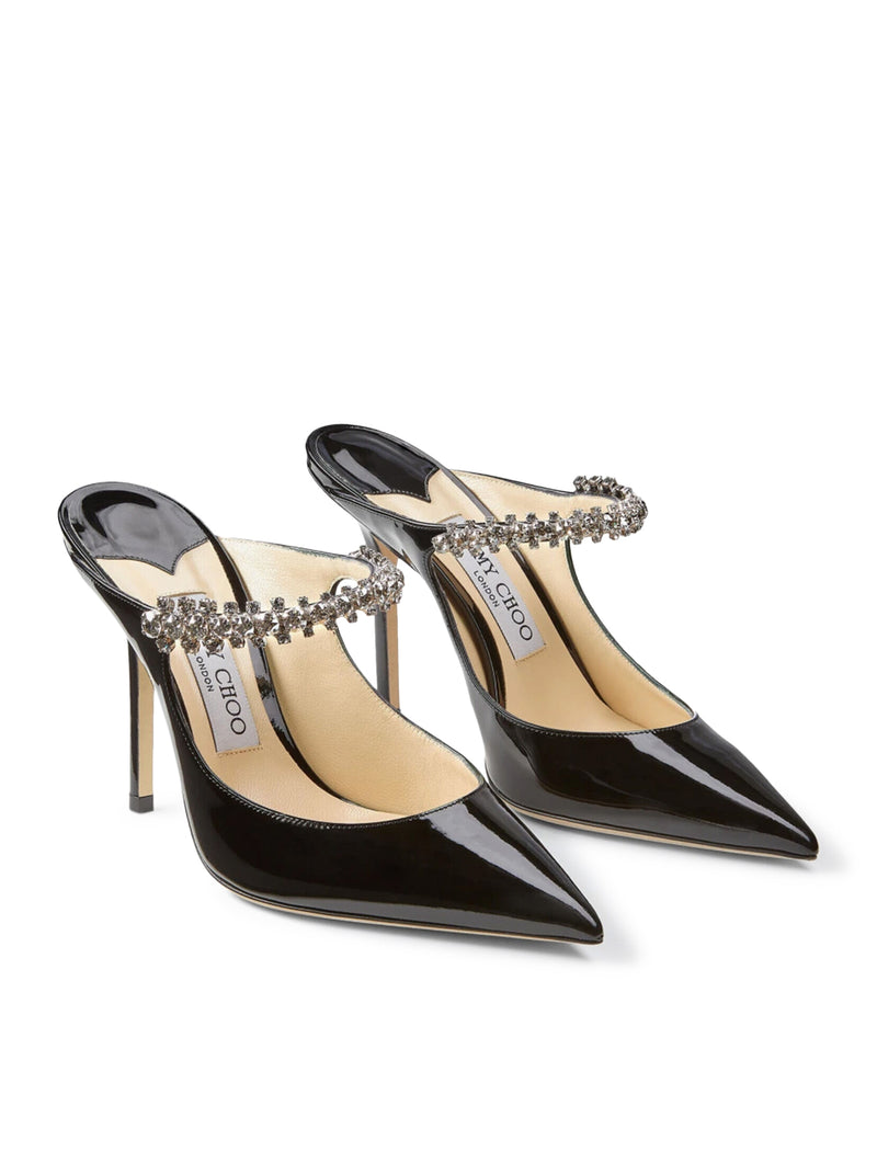 SABOT BING 100 IN PELLE NERA VERNICIATA CON CINTURINO DI CRISTALLI
