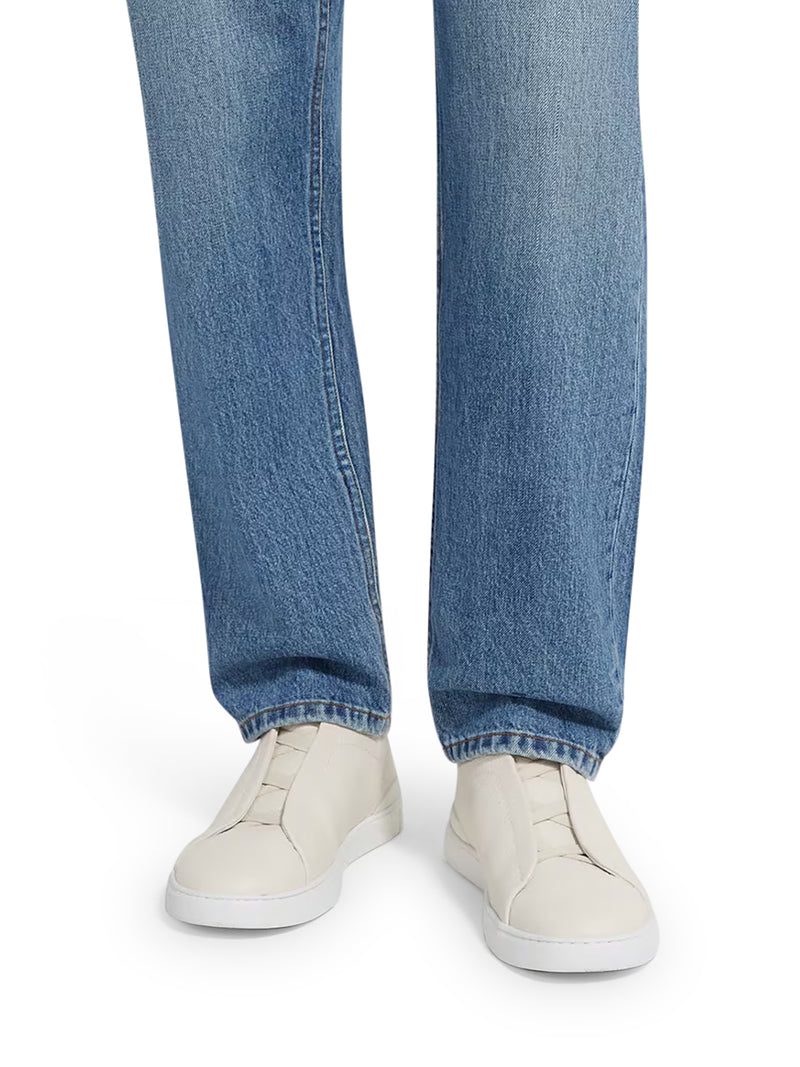 SNEAKER TRIPLE STITCH™ IN PELLE DI CERVO CREMA