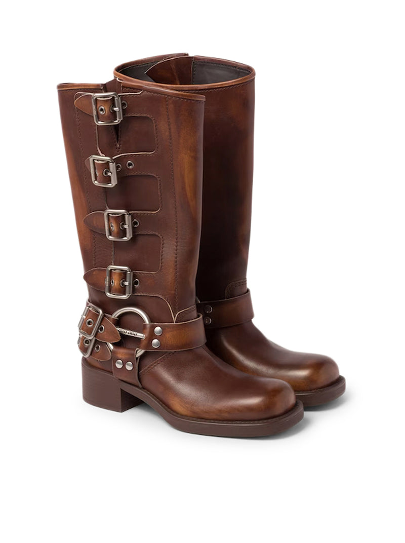 STIVALI ALTI IN PELLE CON FIBBIE