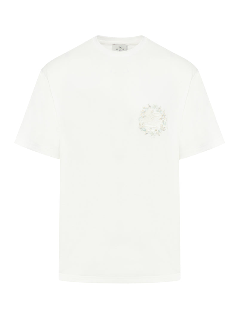 T-shirt in cotone con ricamo Pegaso
