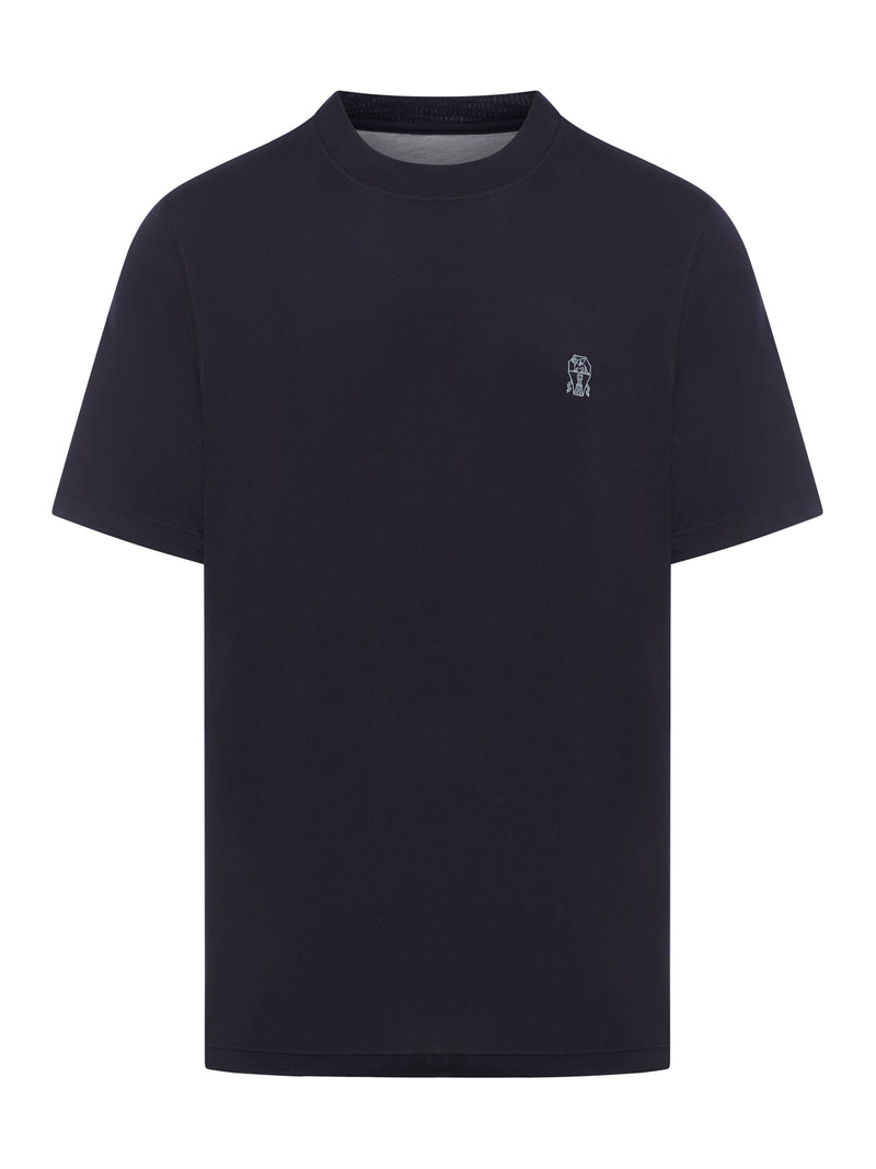 T-SHIRT IN COTONE BLU CON LOGO STAMPATO A CONTRASO
