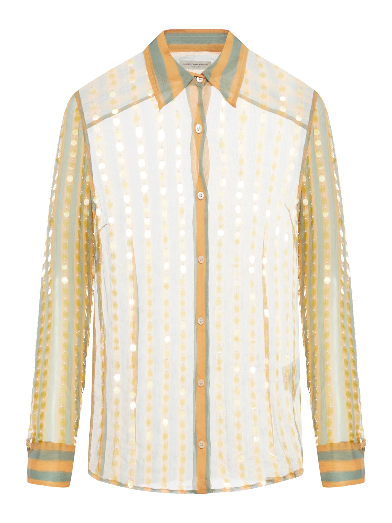 camicia in seta stampata con righe bicolore