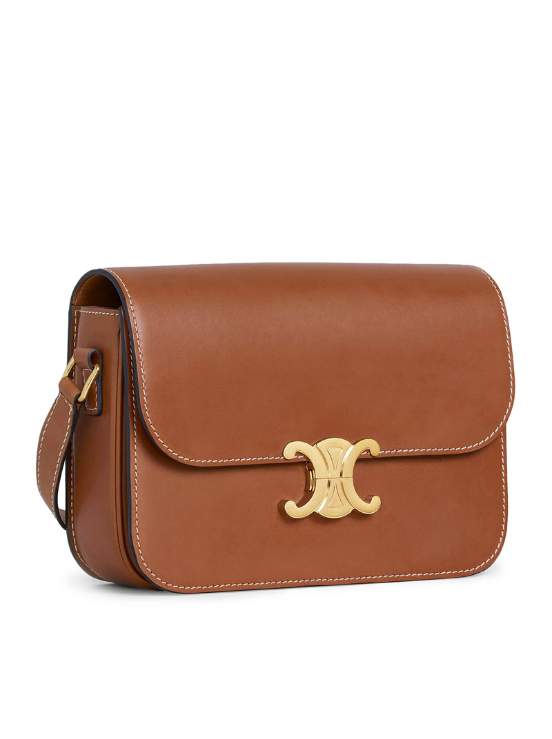 BORSA TRIOMPHE CLASSIQUE IN PELLE DI VITELLO NATURALE TAN