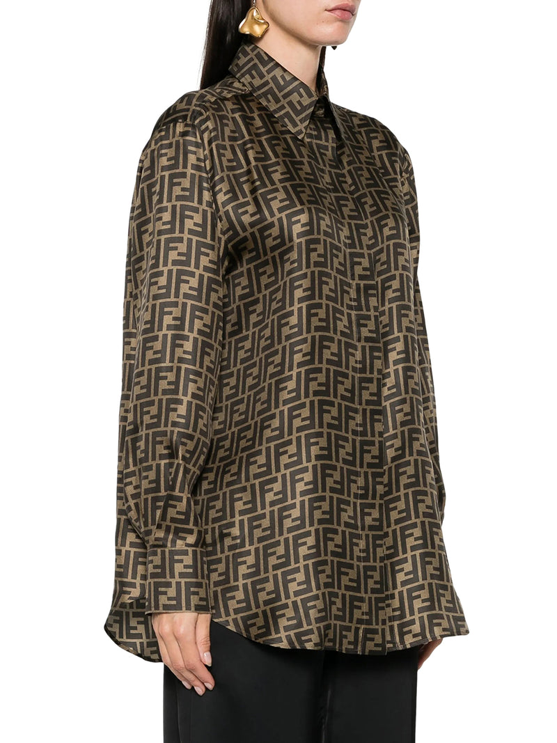 CAMICIA IN SETA FF MARRONE