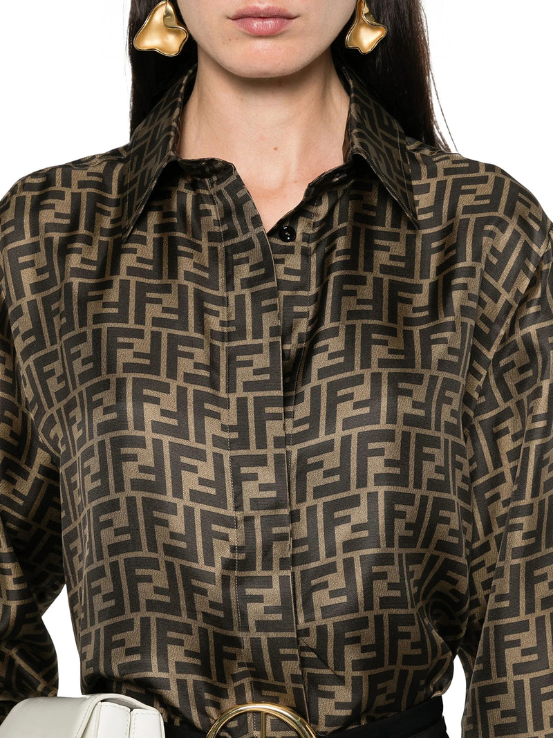 CAMICIA IN SETA FF MARRONE