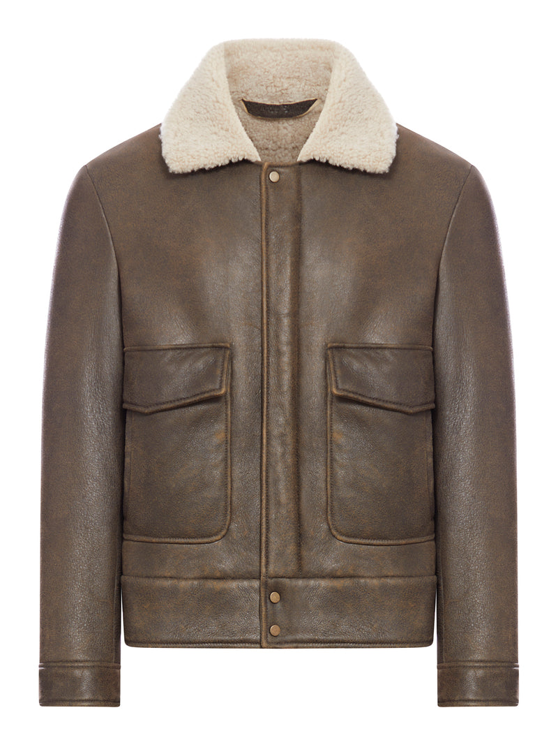 Bomber in pelle e shearling