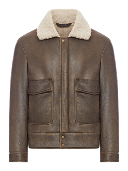 Bomber in pelle e shearling